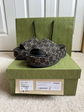 Gucci Brown/Beige GG Canvas Platform Slide Sandals